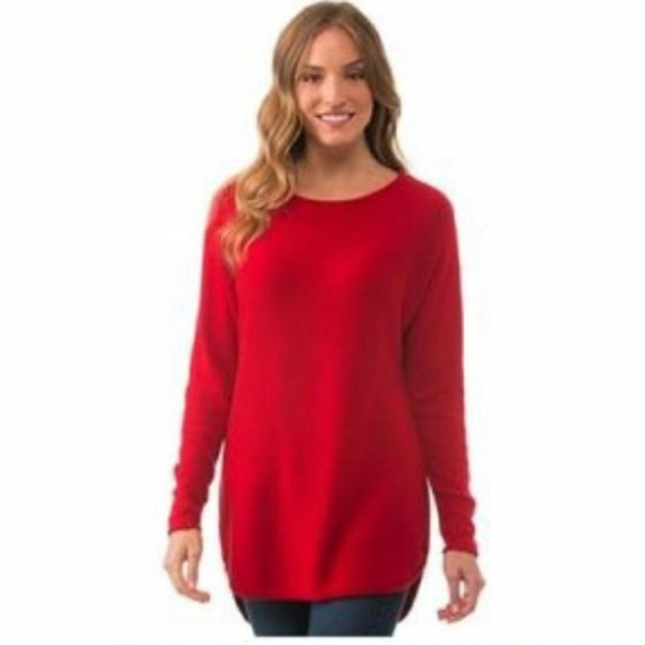 Michael Kors Red Tunic Sweater Long Sleeves With Gold Side Zippers - Picture 2 of 12